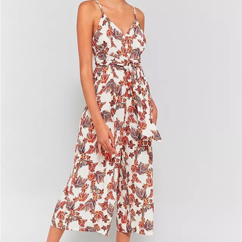 Free People Floral Jumpsuit in White and Red